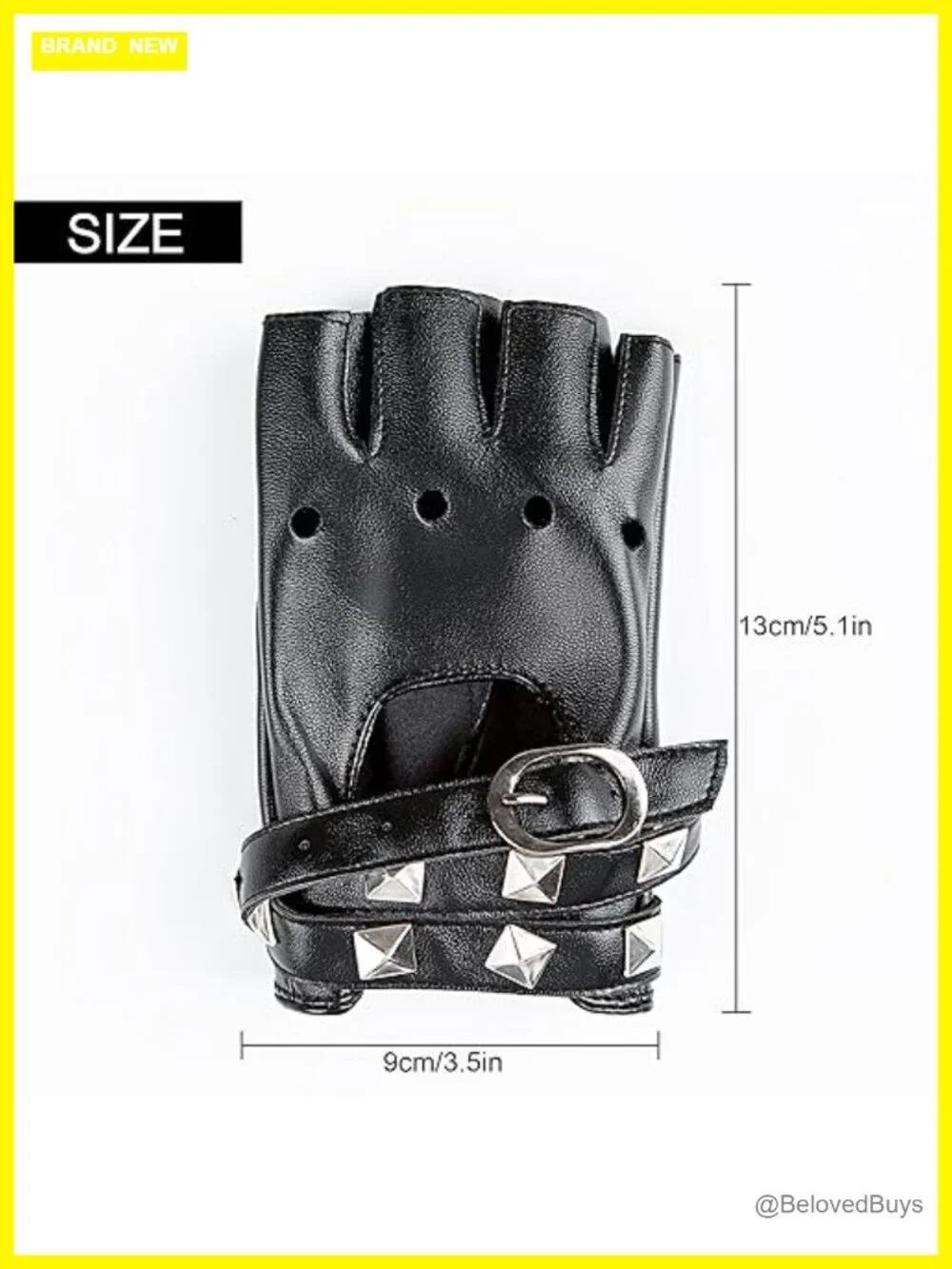 Fingerless Faux Leather Gloves with Adjustable Belt, Punk Cosplay, Motorcycle